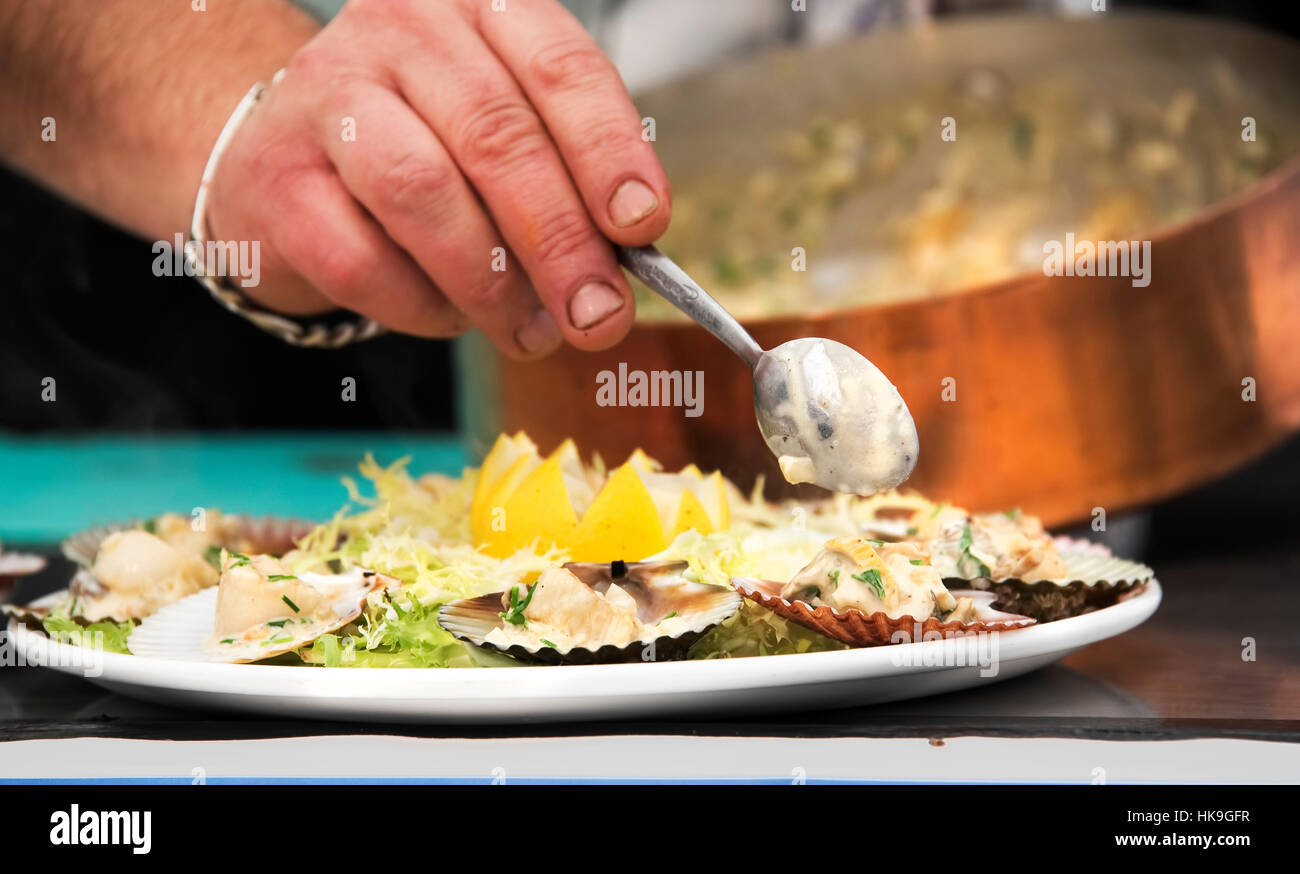 Food preparation, cooking demonstration at Best of the West Festival in Inveraray Argyll in 2016. Stock Photo