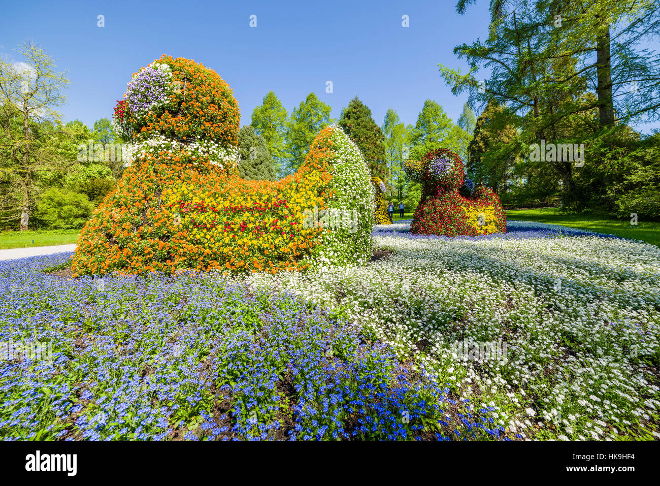 Sculpture of a duck made by blooming flowers at Island Mainau, the 'Island of flowers' at Lake Constance Stock Photo