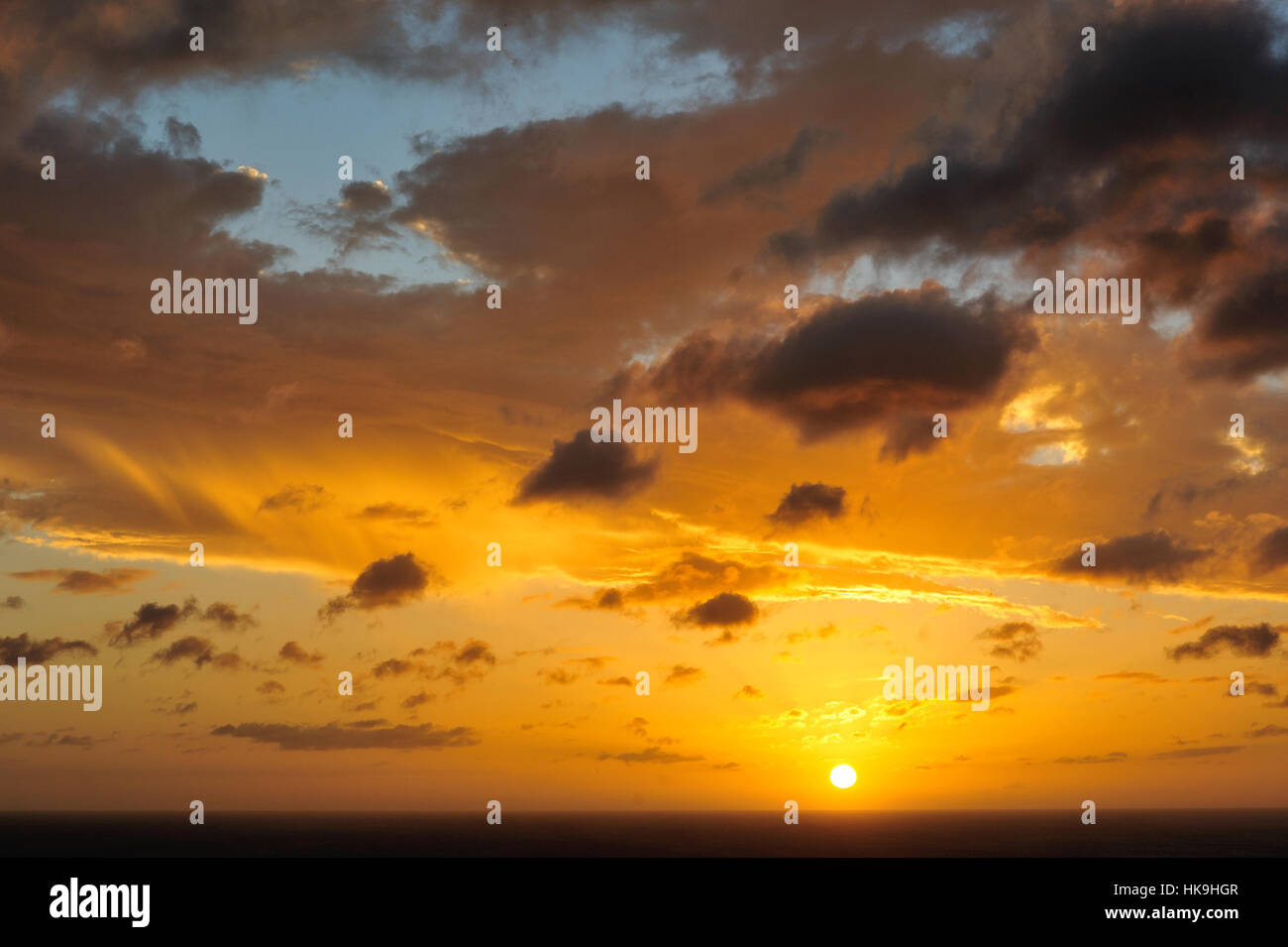 Orange sky from sunset in Nicaragua Stock Photo