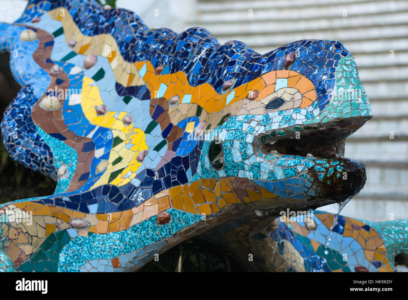 Mosaic lizard sculpture by Gaudi, Guell Park, Barcelona, Catalonia, Spain. Stock Photo
