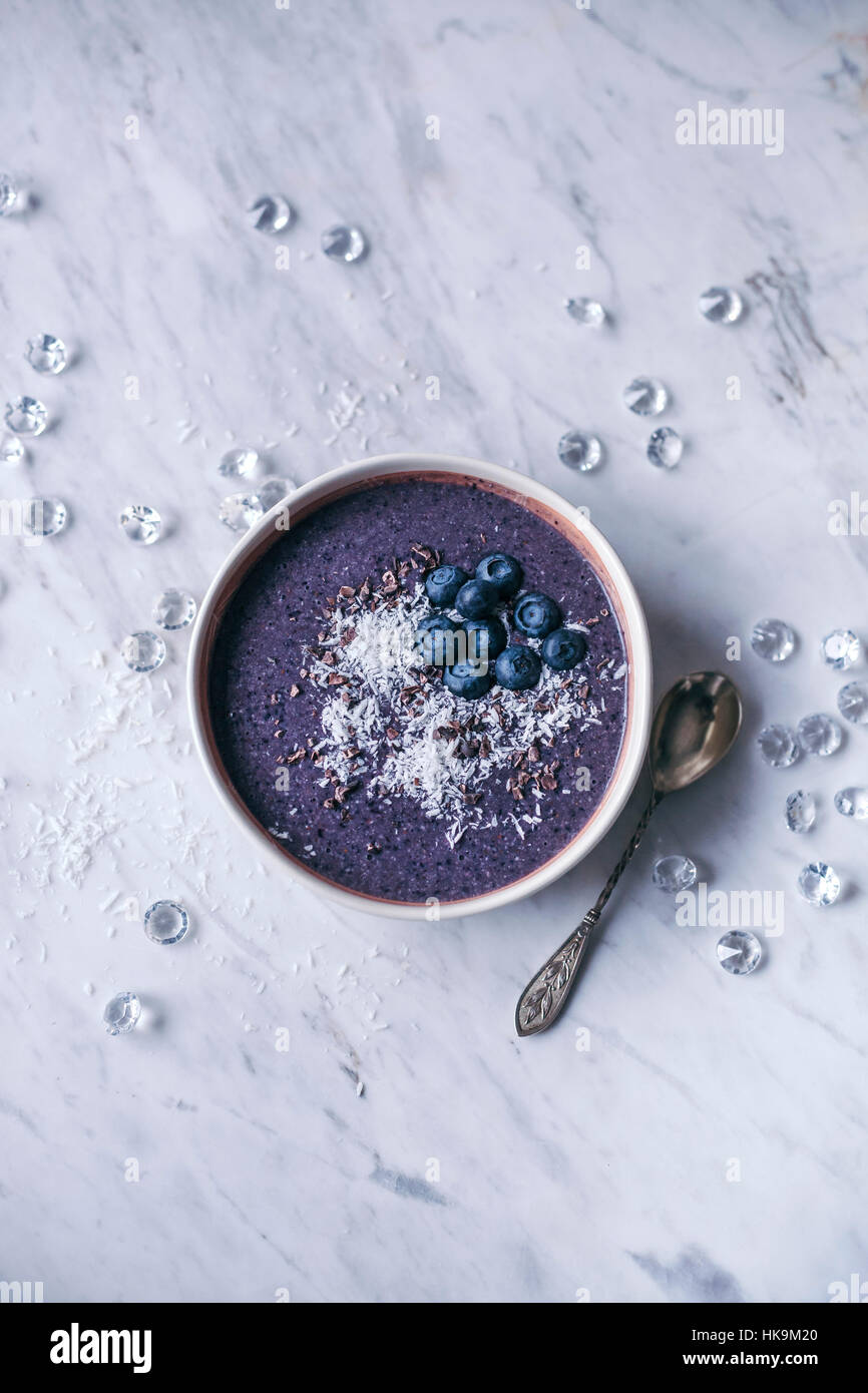 Healthy blueberry smoothie bowl Stock Photo