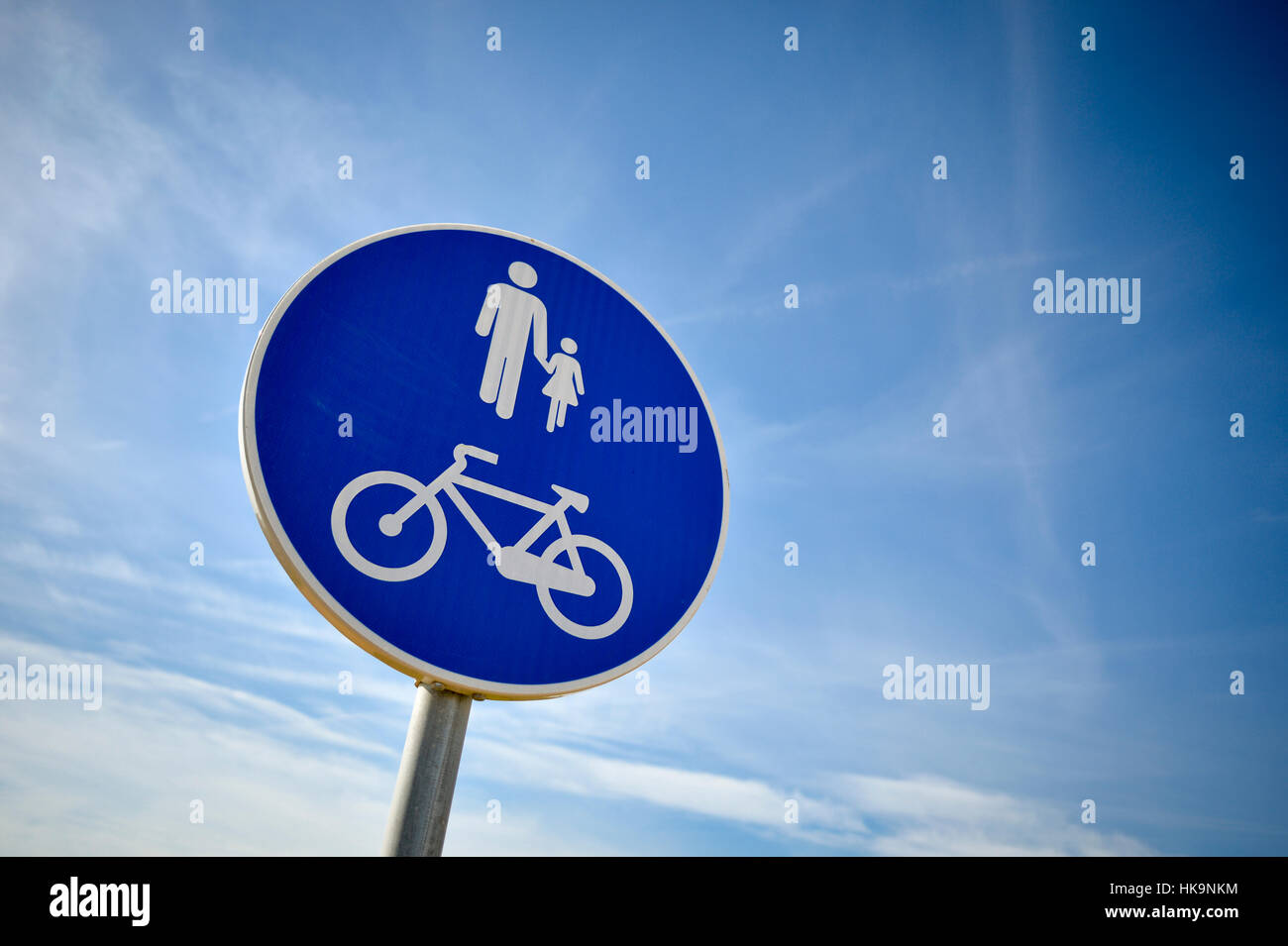 cyclepath and footpath blue sign Stock Photo