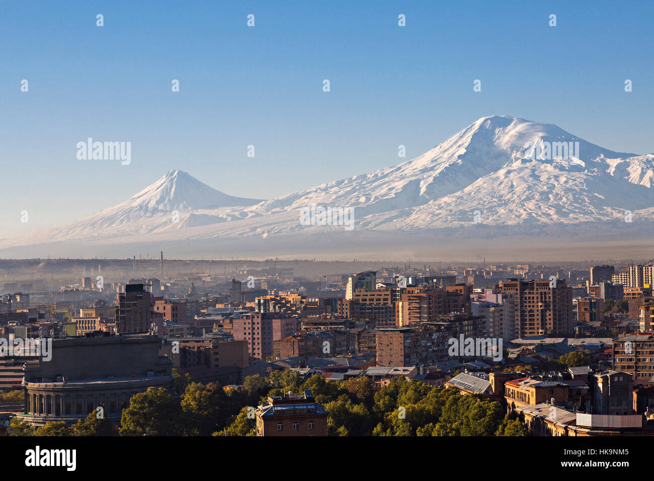 Yerevan, capital of Armenia and Ararat Mountain Stock Photo