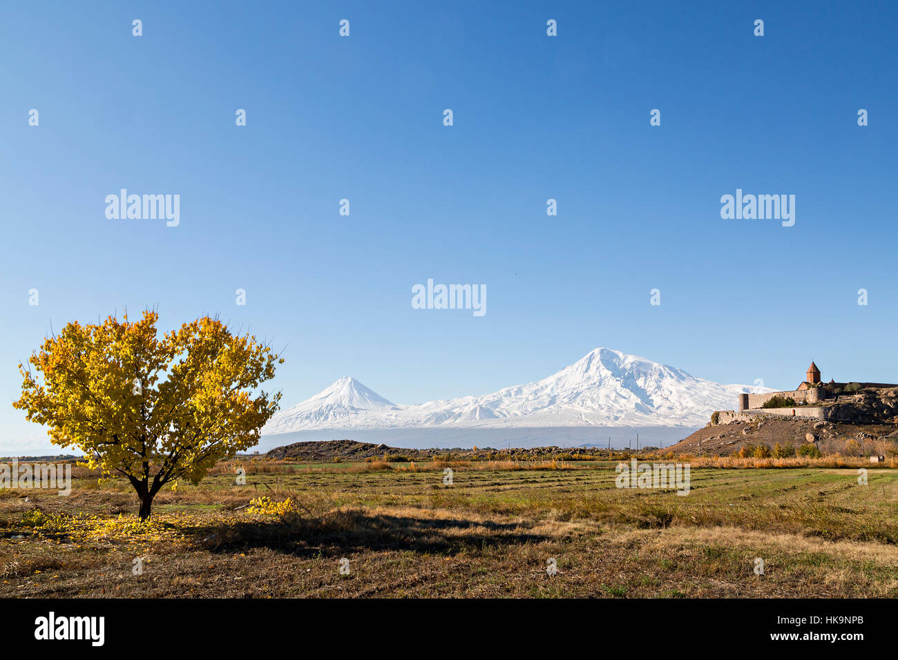 Khor Virap Monastery in Armenia and Mount Ararat Stock Photo