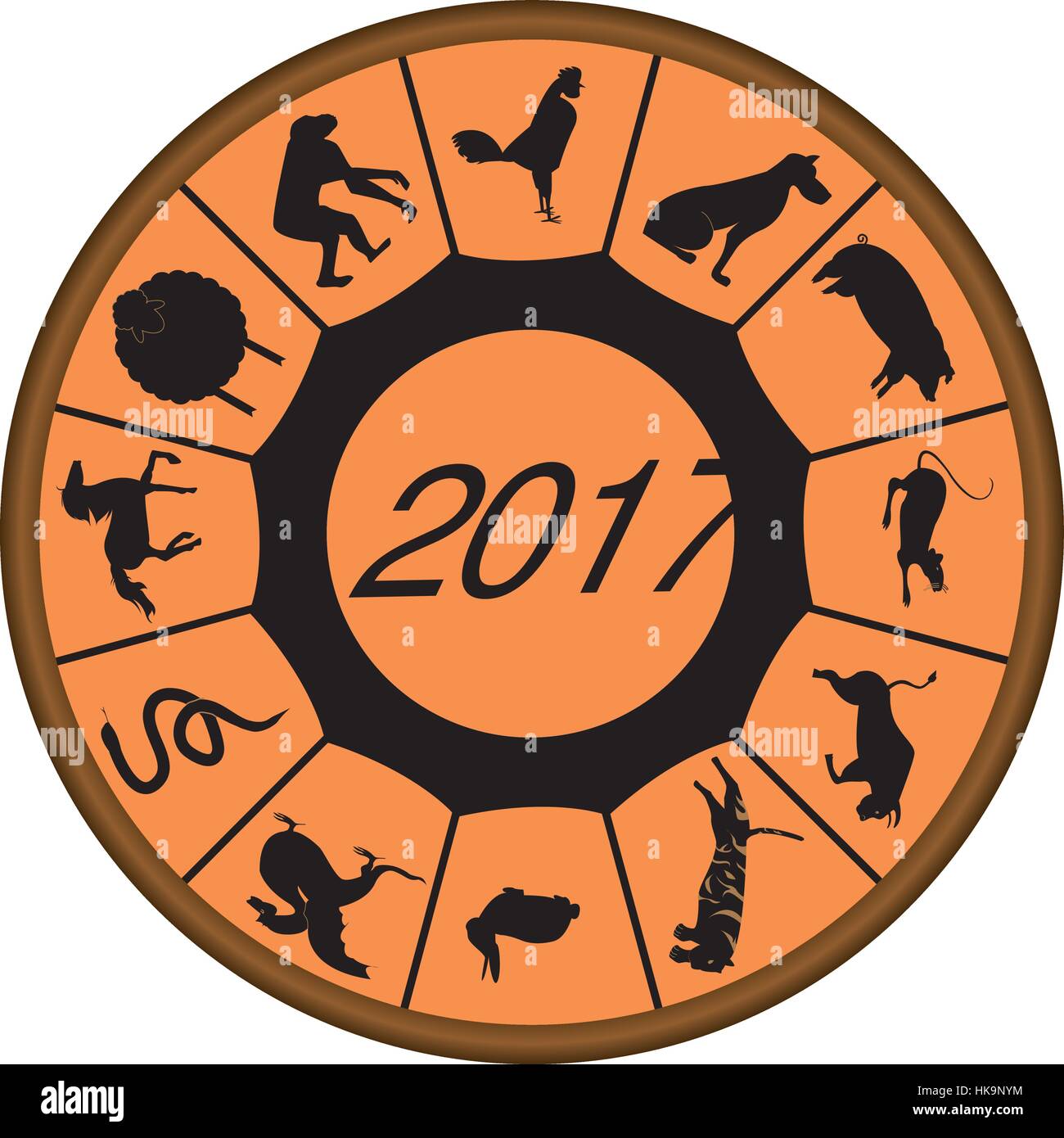 Chinese Zodiac for 2017 with rooster on top Stock Vector