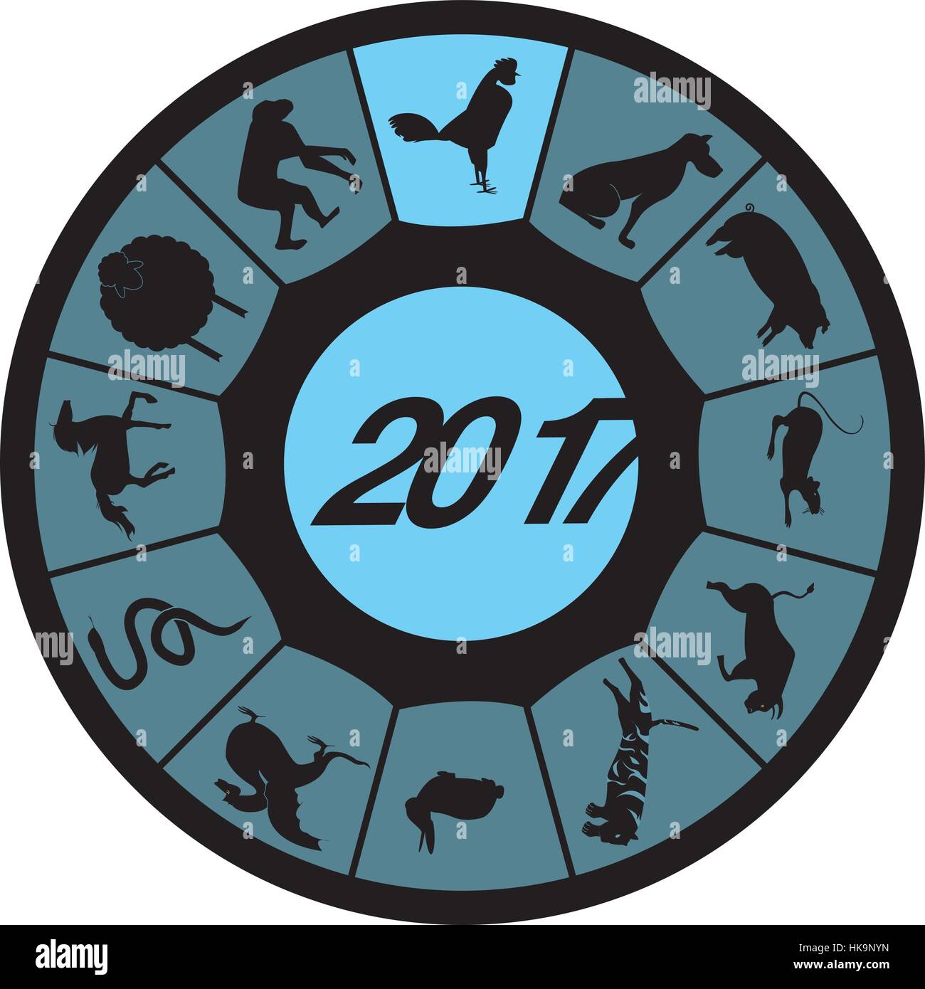 Chinese Zodiac for 2017 with rooster on top Stock Vector