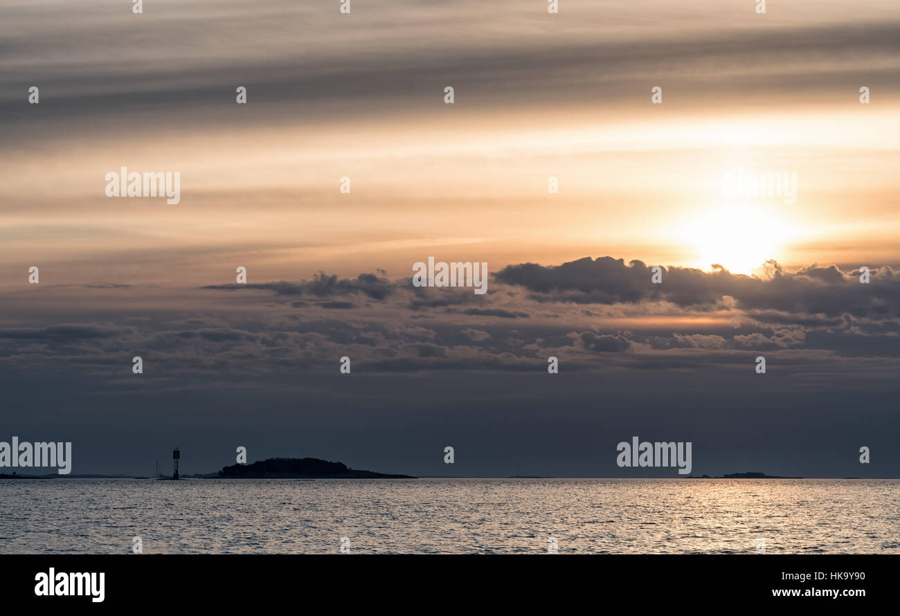 Sunset seen from Bylandet island, Kirkkonummi, Finland, Europe, EU Stock Photo