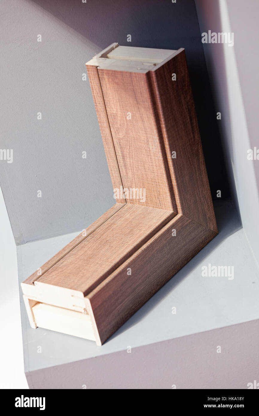 crosssection of wooden frame for the window, note shallow depth of