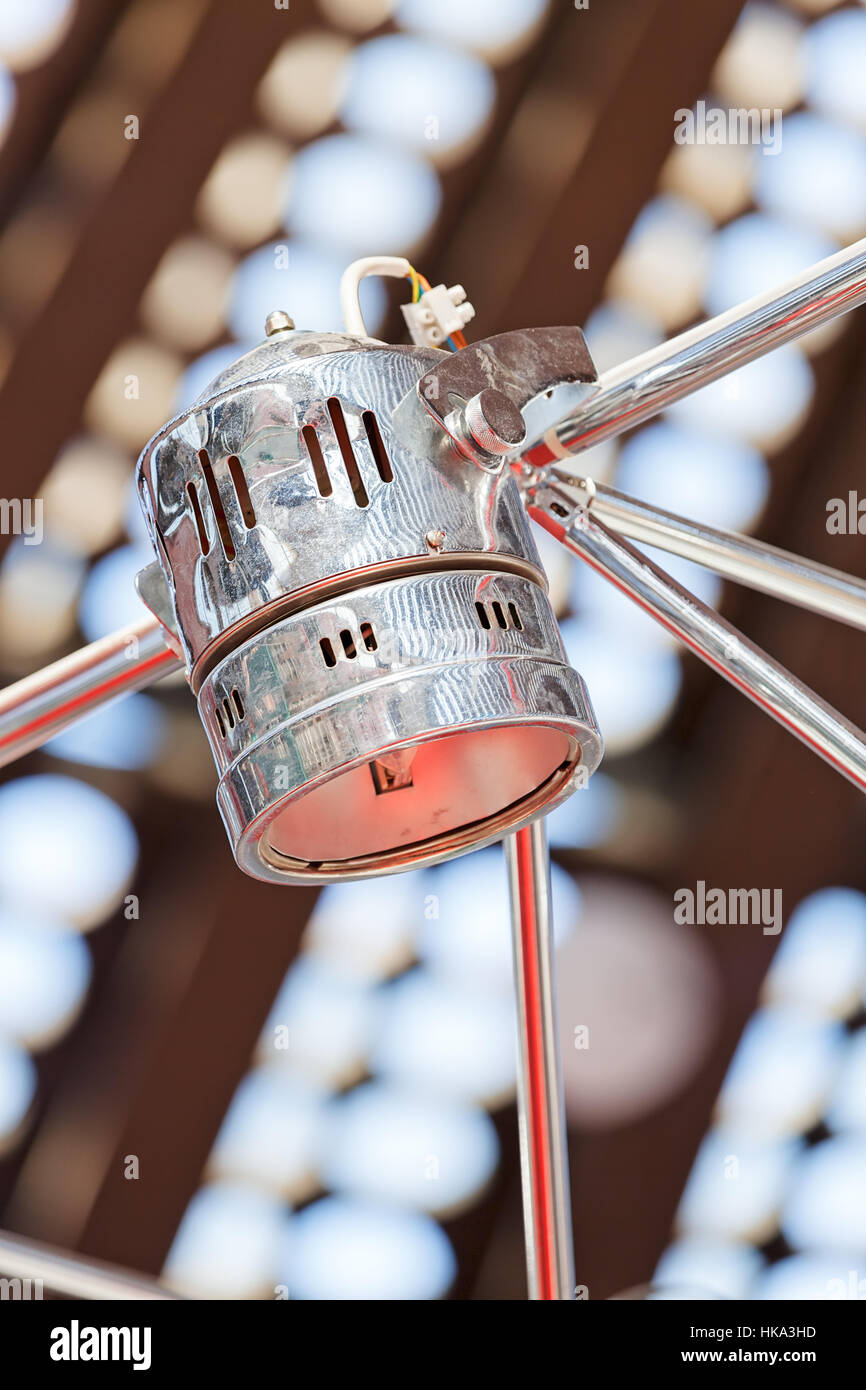 spotlight on the stand at the fair, note shallow depth of field Stock ...