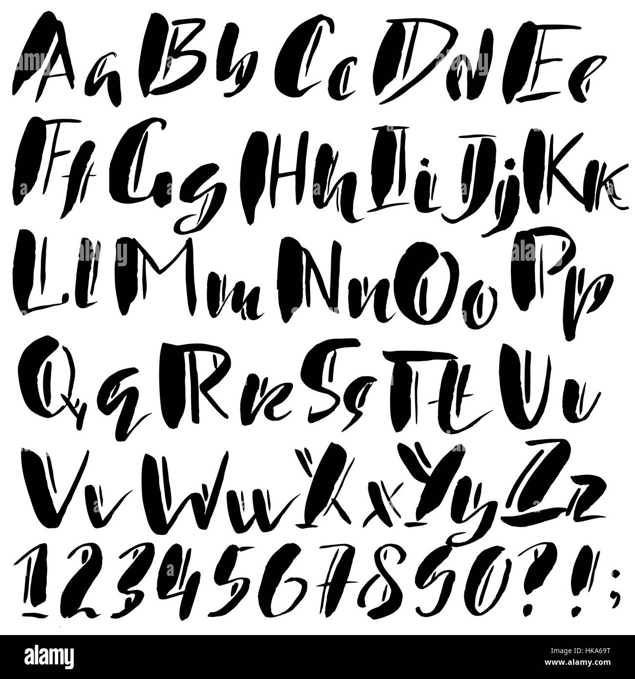 Hand drawn font made by dry brush strokes. Grunge style alphabet ...