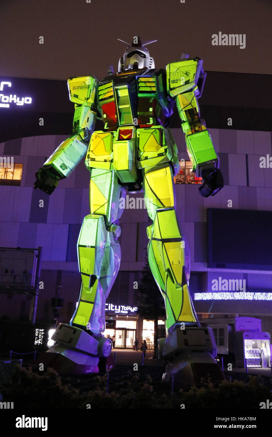 Actual size statue of Gundam at Gundam Front Tokyo, Odaiba, Tokyo, Japan, 13.12.2016. Stock Photo
