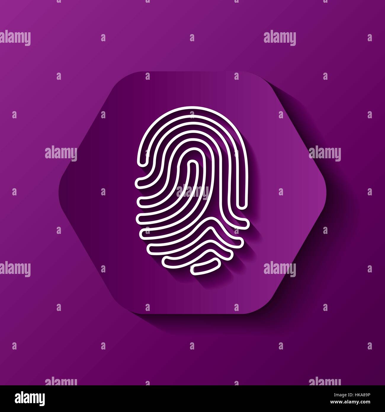 hexagon button with fingerprint  icon over purple background. colorful design. vector illustration Stock Vector