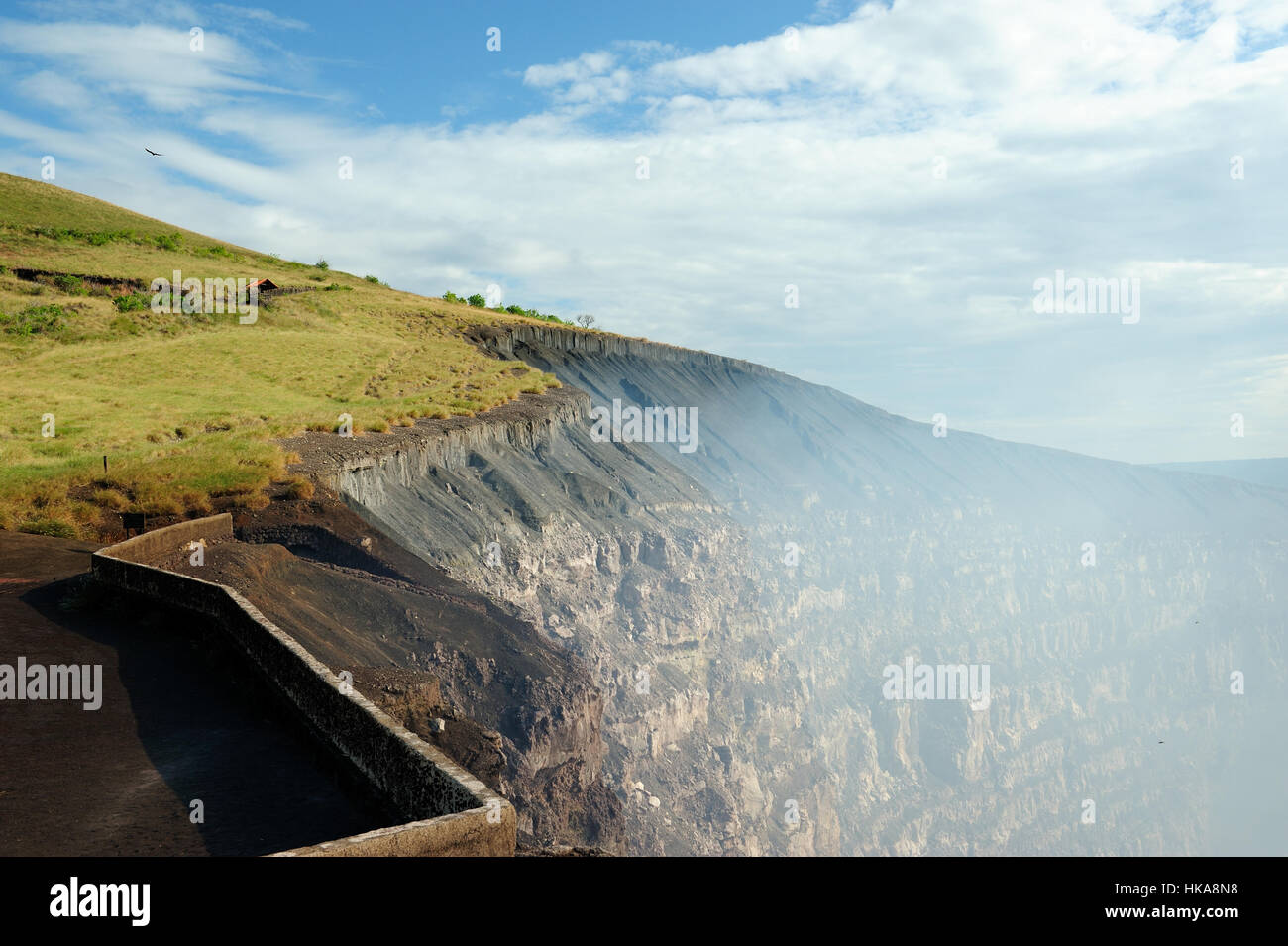 Crater volcano with smoke in Masaya Nicaragua Stock Photo
