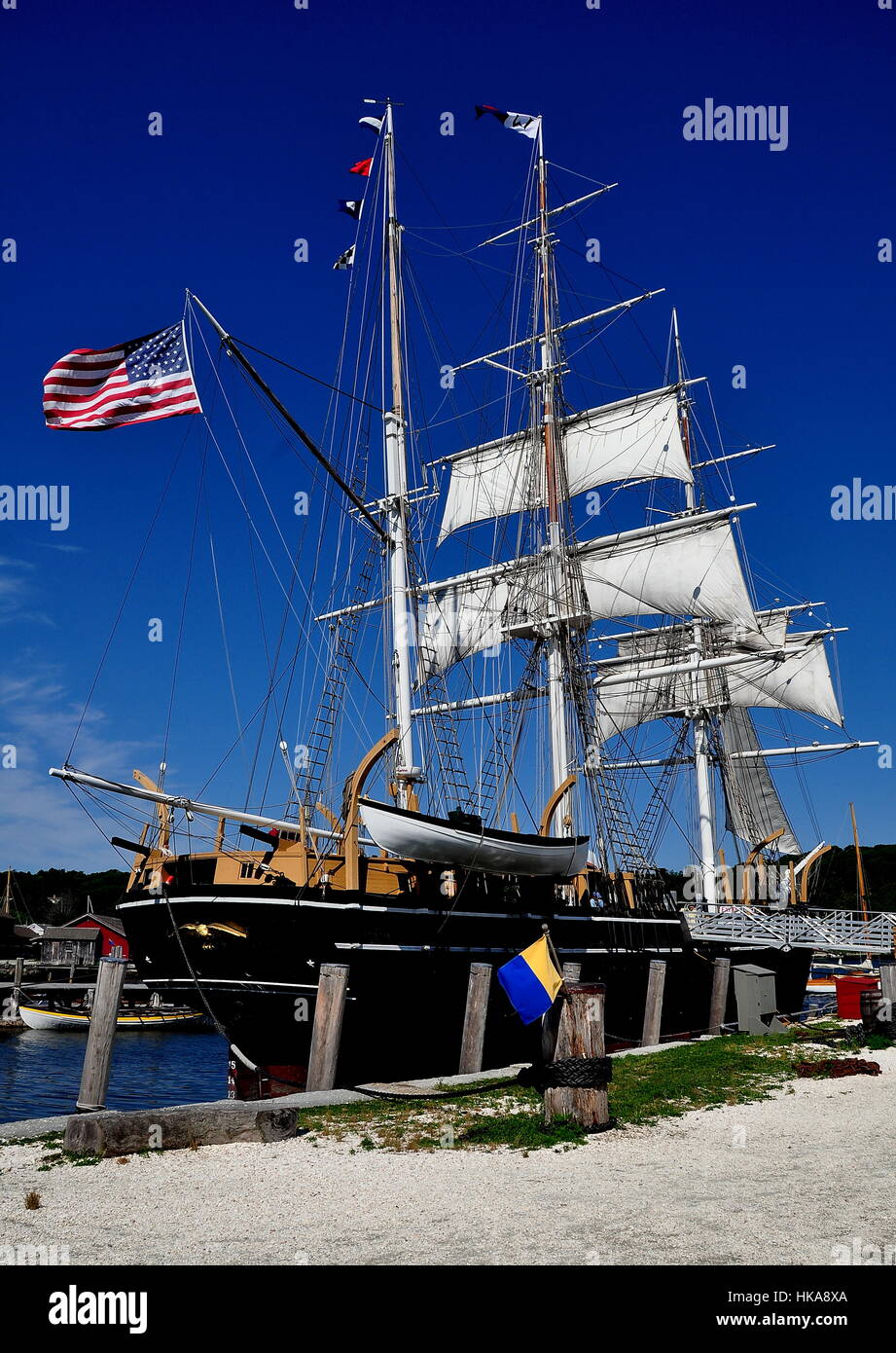 Mystic, Connecticut - July 11, 2015:  1841 Charles W. Morgan three-masted tall ship at Mystic Seaport Stock Photo