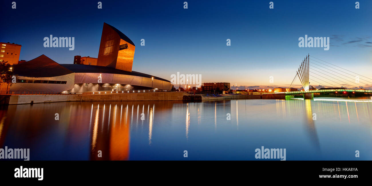 IWM Imperial War Museum North at night, Trafford, Greater Manchester ...