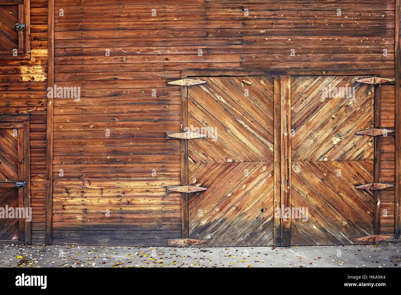 Picture of an old wooden closed door. Stock Photo