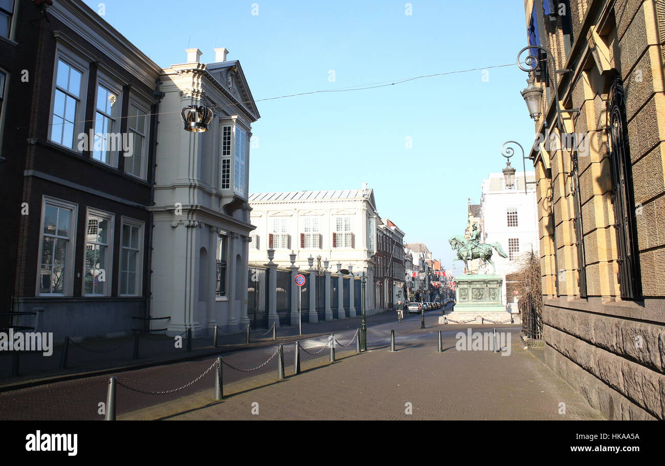 Noordeinde street, central The Hague (Den Haag), Netherlands.  On left Noordeinde Palace Stock Photo