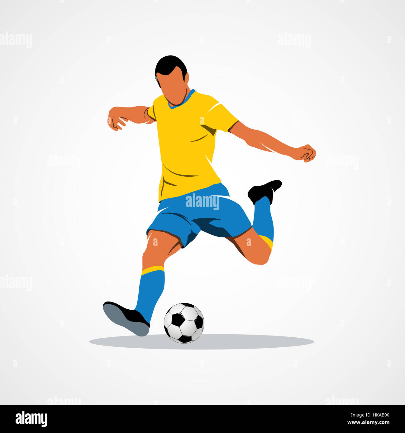 Abstract soccer player quick shooting a ball on a white background