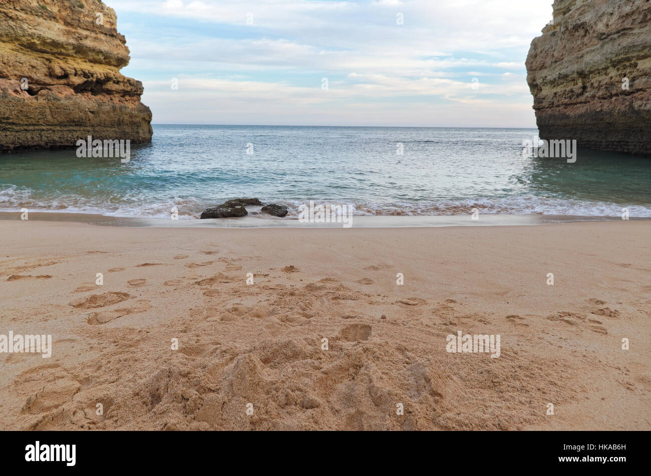 Cliffs and sea in Lagoa. Algarve beaches in Portugal Stock Photo