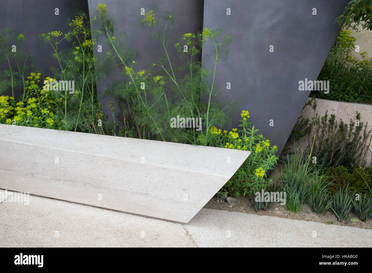 Garden bench, patio area, The Telegraph Garden, Chelsea Flower Show, London 2016, Designer, Andy Sturgeon Stock Photo