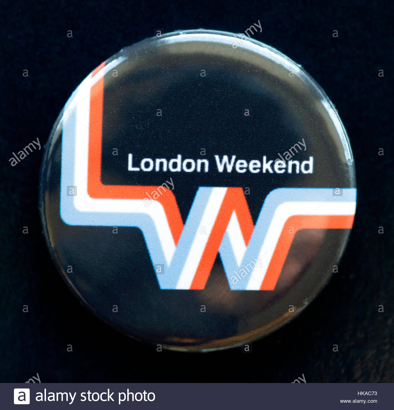 London Weekend Television Regional TV logo on Pin Badge Stock Photo