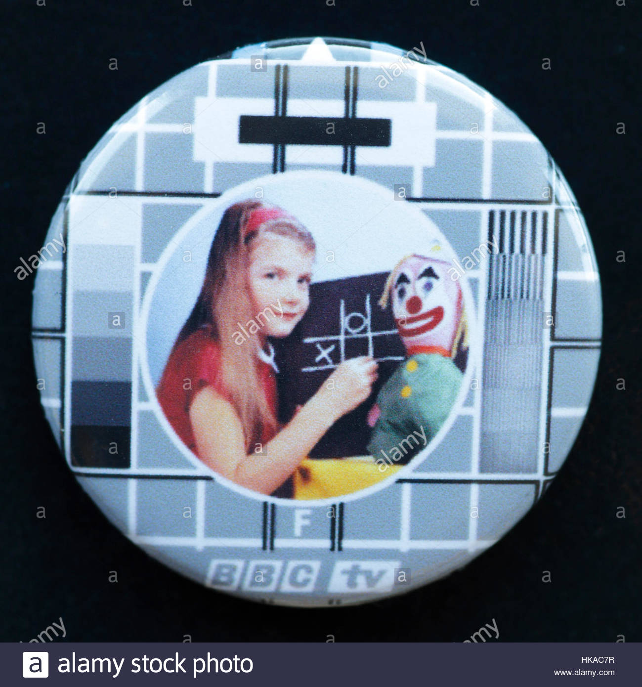 BBC Test Card on a pin badge Stock Photo