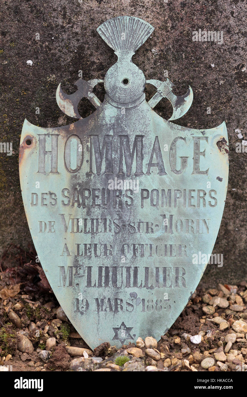 Commemorative plaque. Homage to the Fire Brigade. Stock Photo