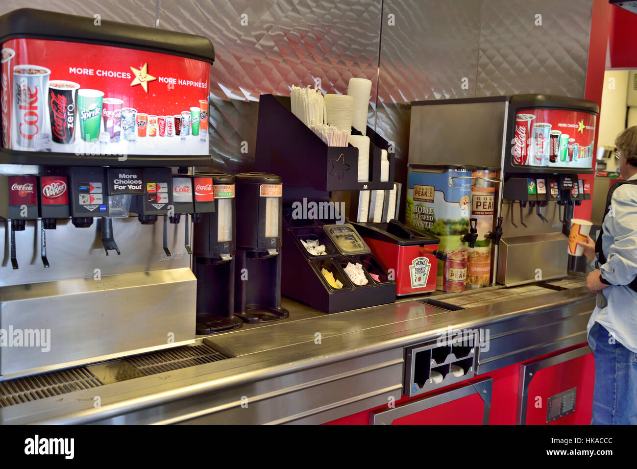 Self serve drinks in American fast food restaurant Arizona Stock Photo