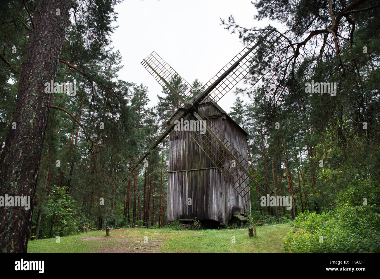 Pole windmill of Zemgale region, Latvian Ethnographic Open Air Museum, Riga, Latvia Stock Photo