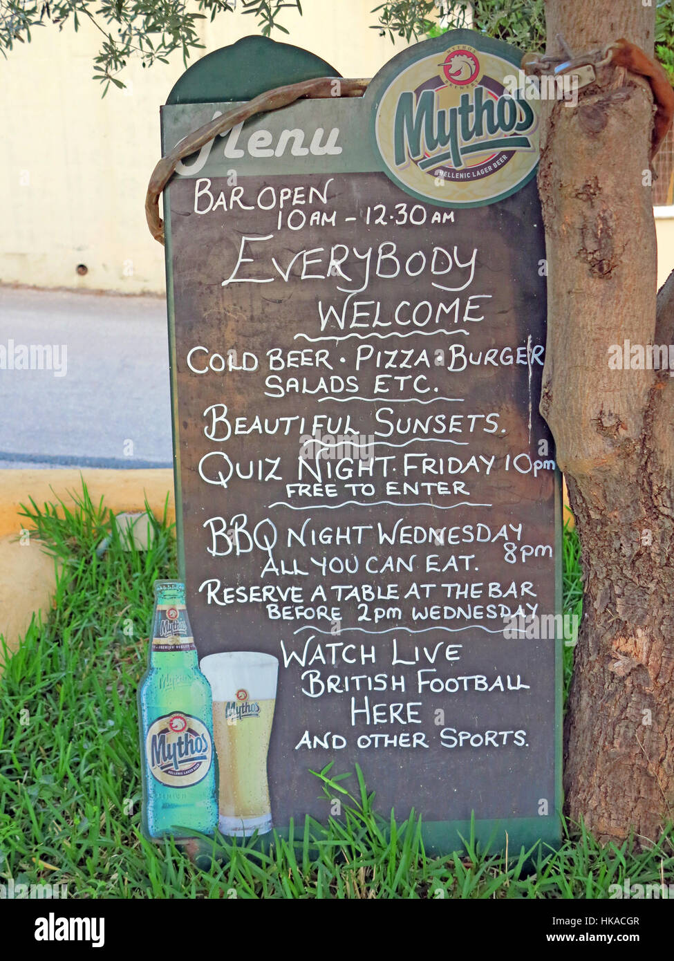 Cafe bar notice in Lassi Kefalonia Greece Stock Photo