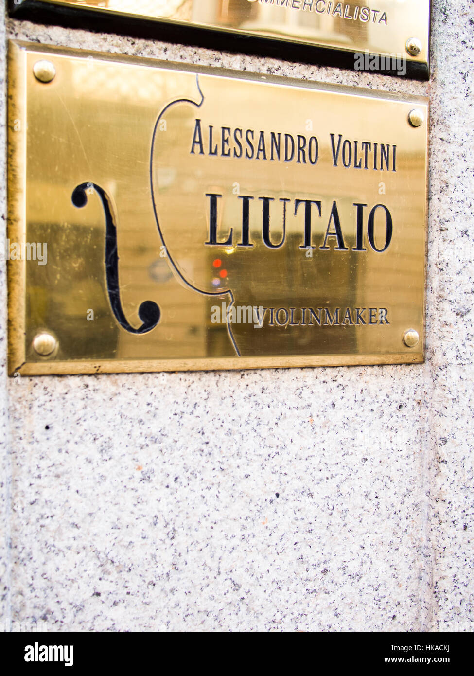 Violin maker laboratoy  external tag - plaque Stock Photo