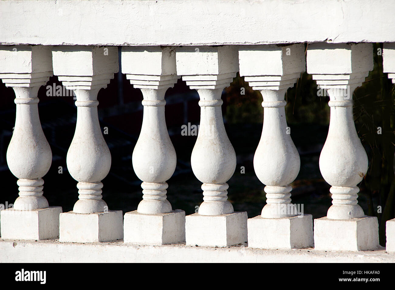 Close-up of moulded concrete posts supporting slab of compound Stock ...