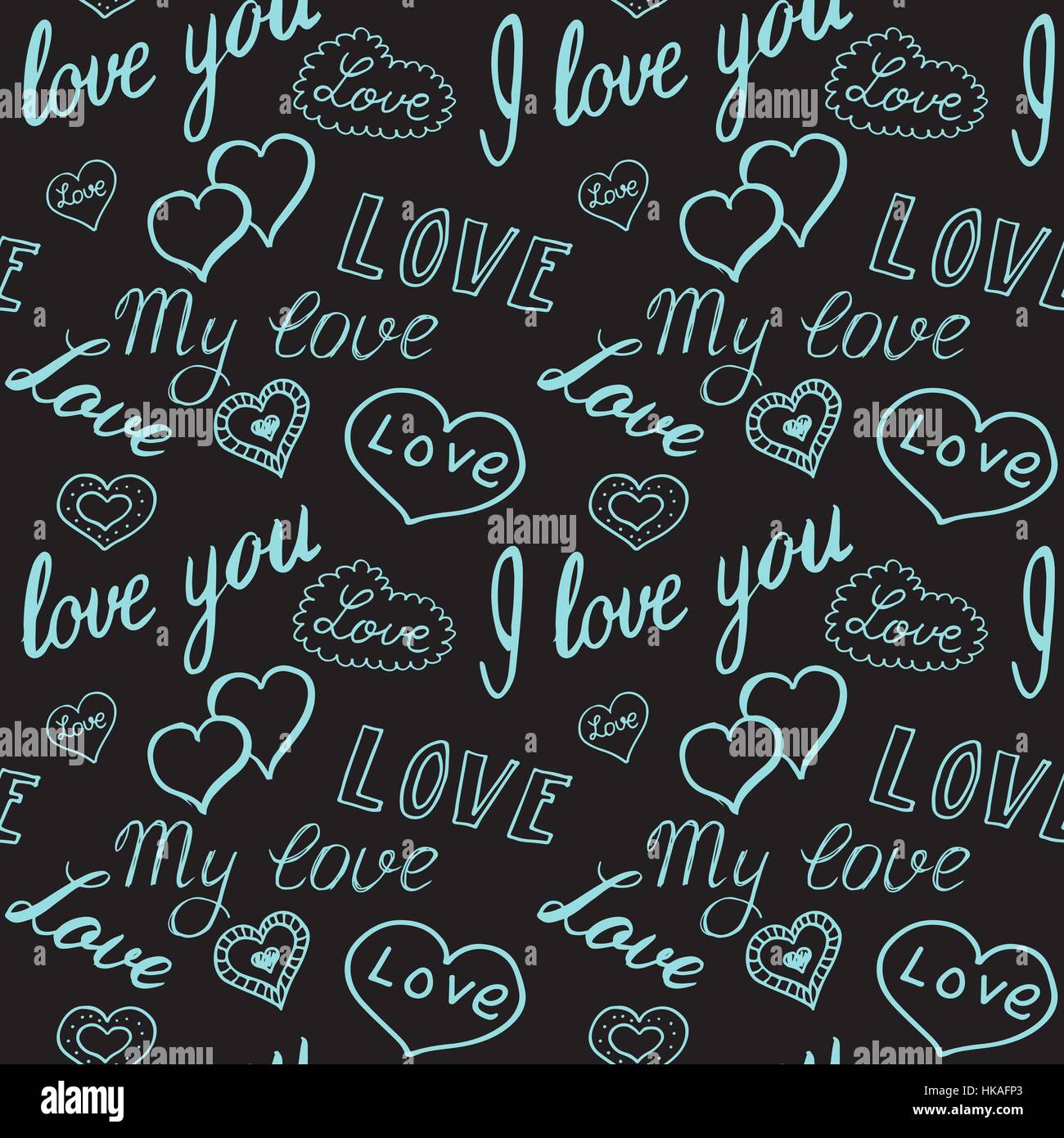 Seamless pattern of hearts and handwriting. valentines day Stock Vector ...