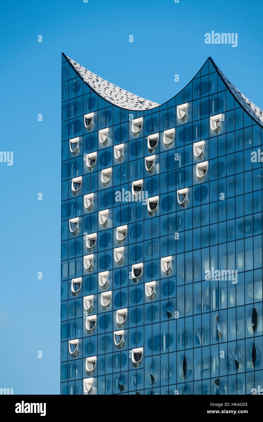 Elbphilharmonie, Hamburg, Germany; Detail of facade of new Elbphilharmonie opera house in Hamburg, Germany. Stock Photo