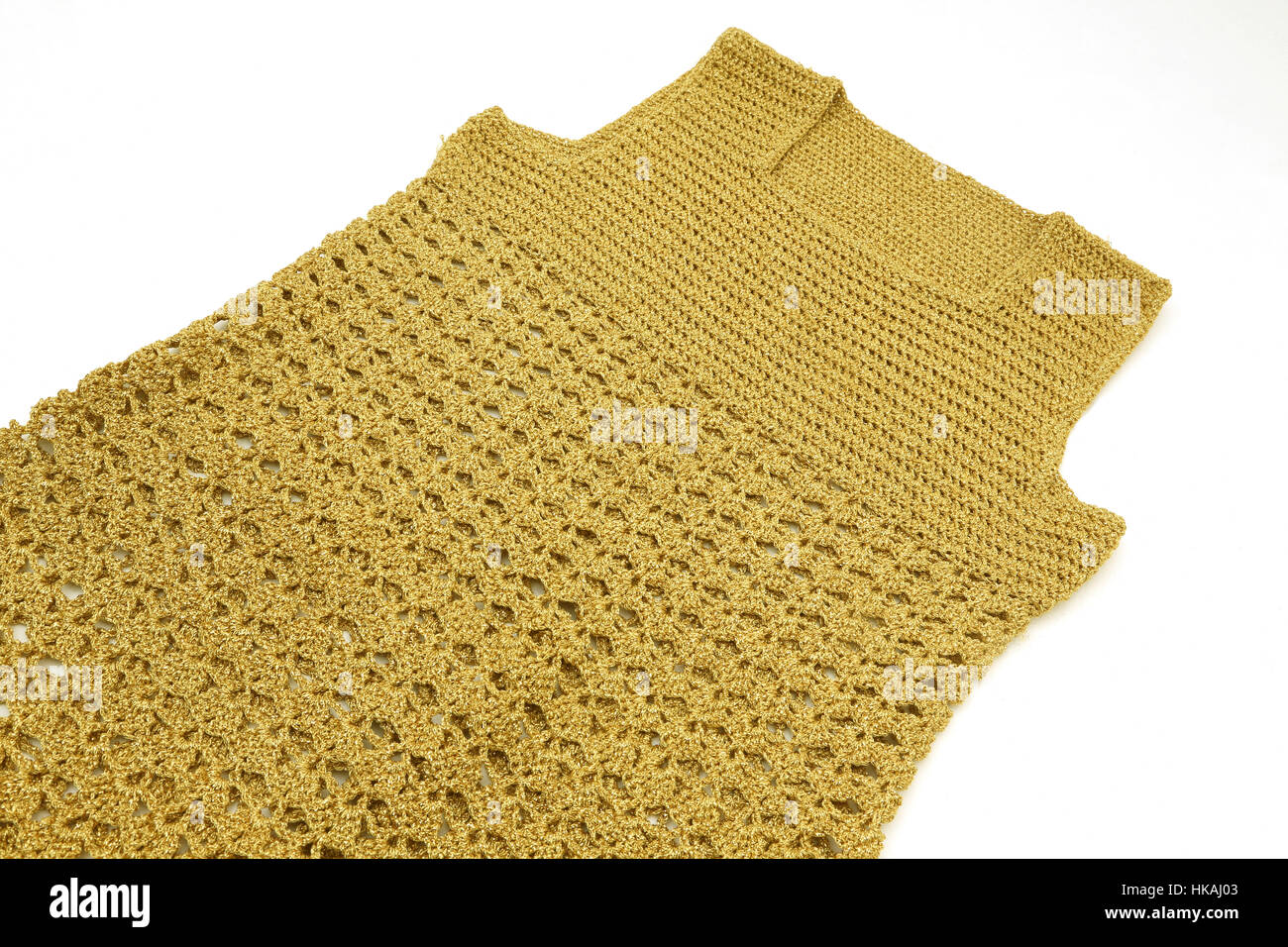 Vintage 1960's  Handmade Gold Crochet Shift Dress Stock Photo