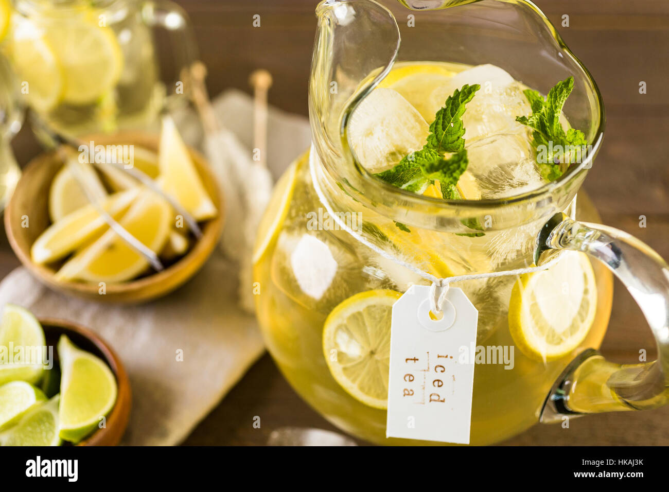Green tea with citrus in pitcher Stock Photo Alamy