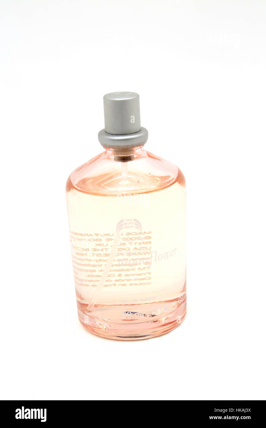 A Bottle Of Bodyshop Fragrance Moonflower Eau De Toilette Stock Photo