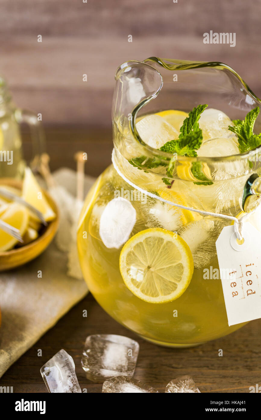 Green tea with citrus in pitcher Stock Photo Alamy