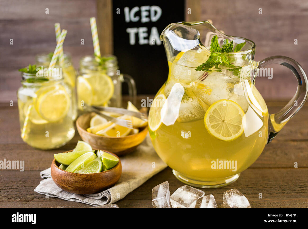 Green tea with citrus in pitcher Stock Photo Alamy