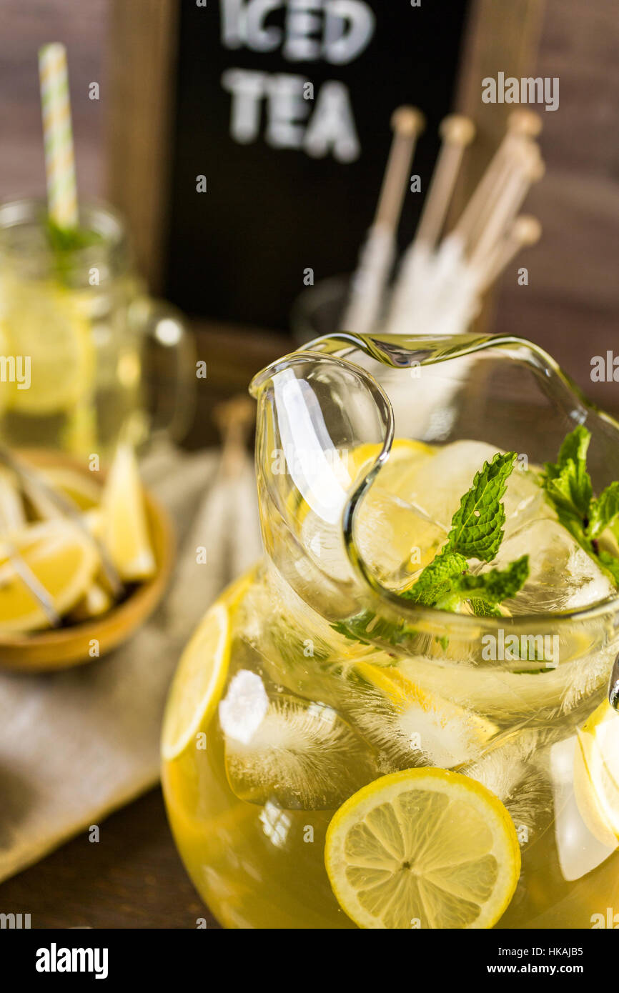 Green tea with citrus in pitcher Stock Photo Alamy