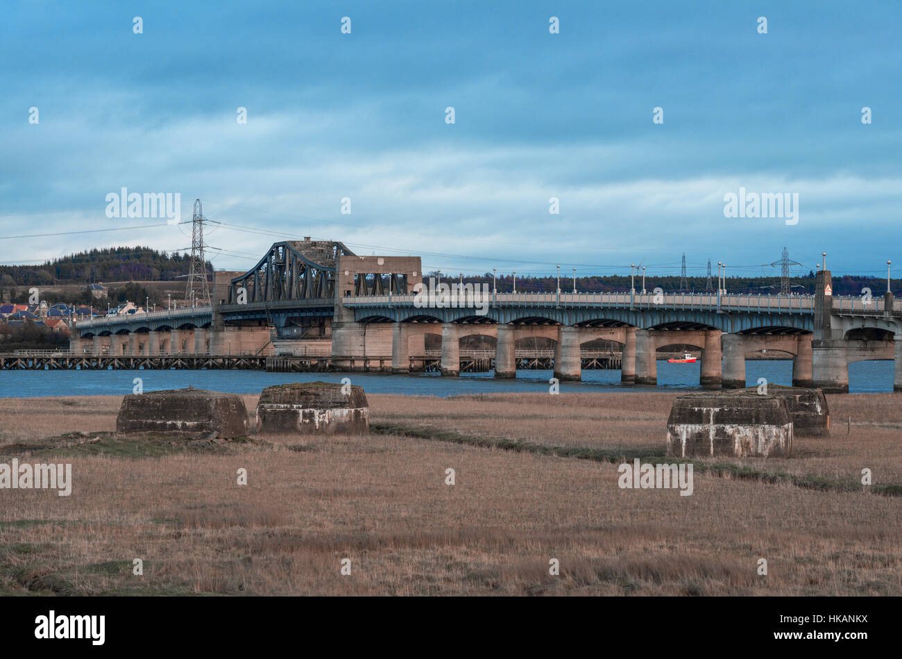 Kincardine swing bridge over Firth of Forth, looking north to Fife, Scotland,UK, Stock Photo