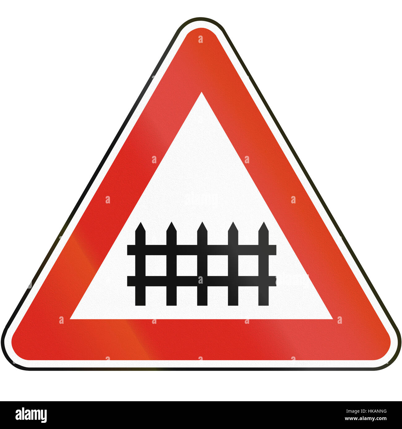 Road sign used in Slovakia - Level crossings with barriers. Stock Photo