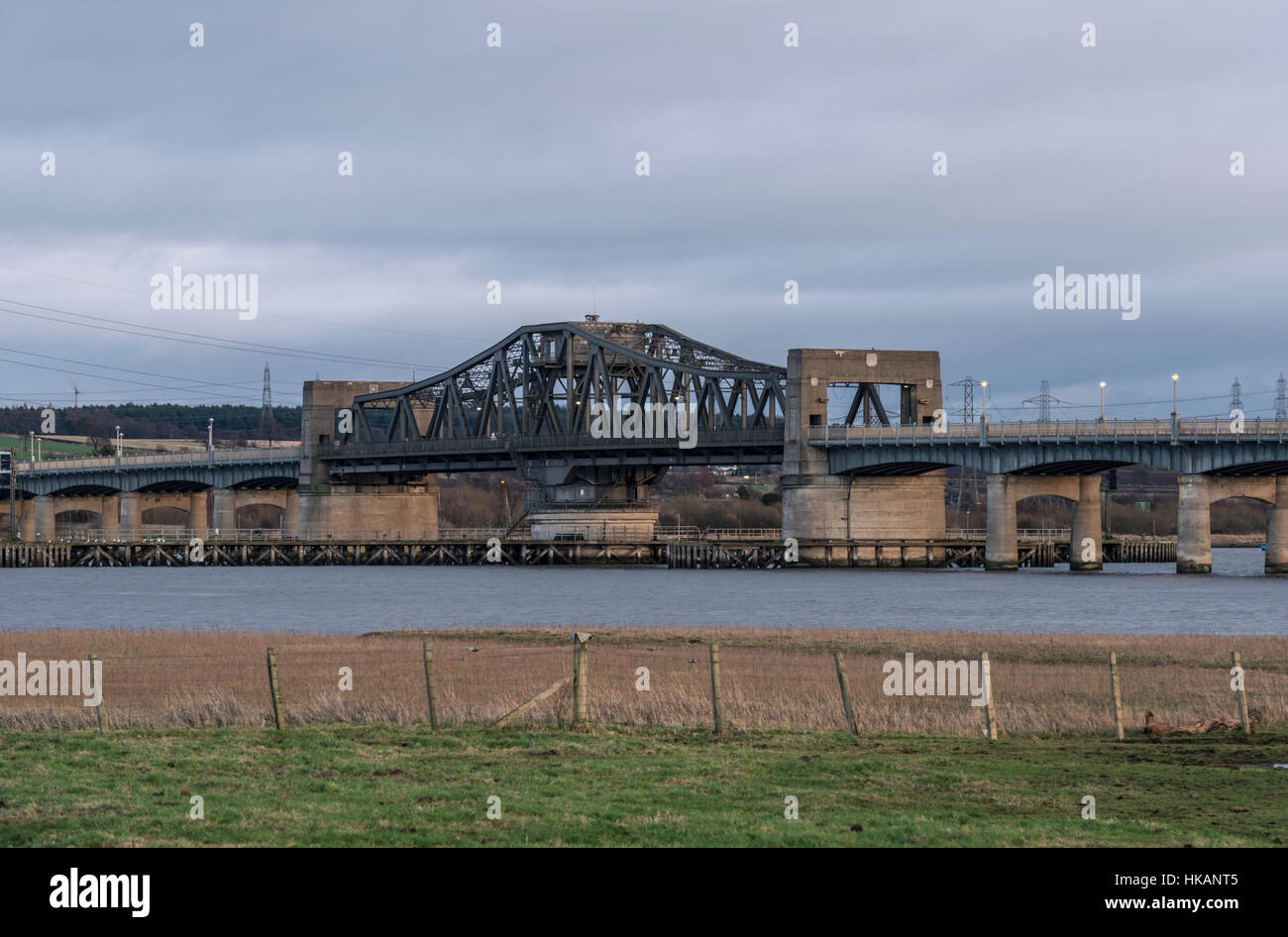Central cantilever section of Kincardine swing bridge over Firth of