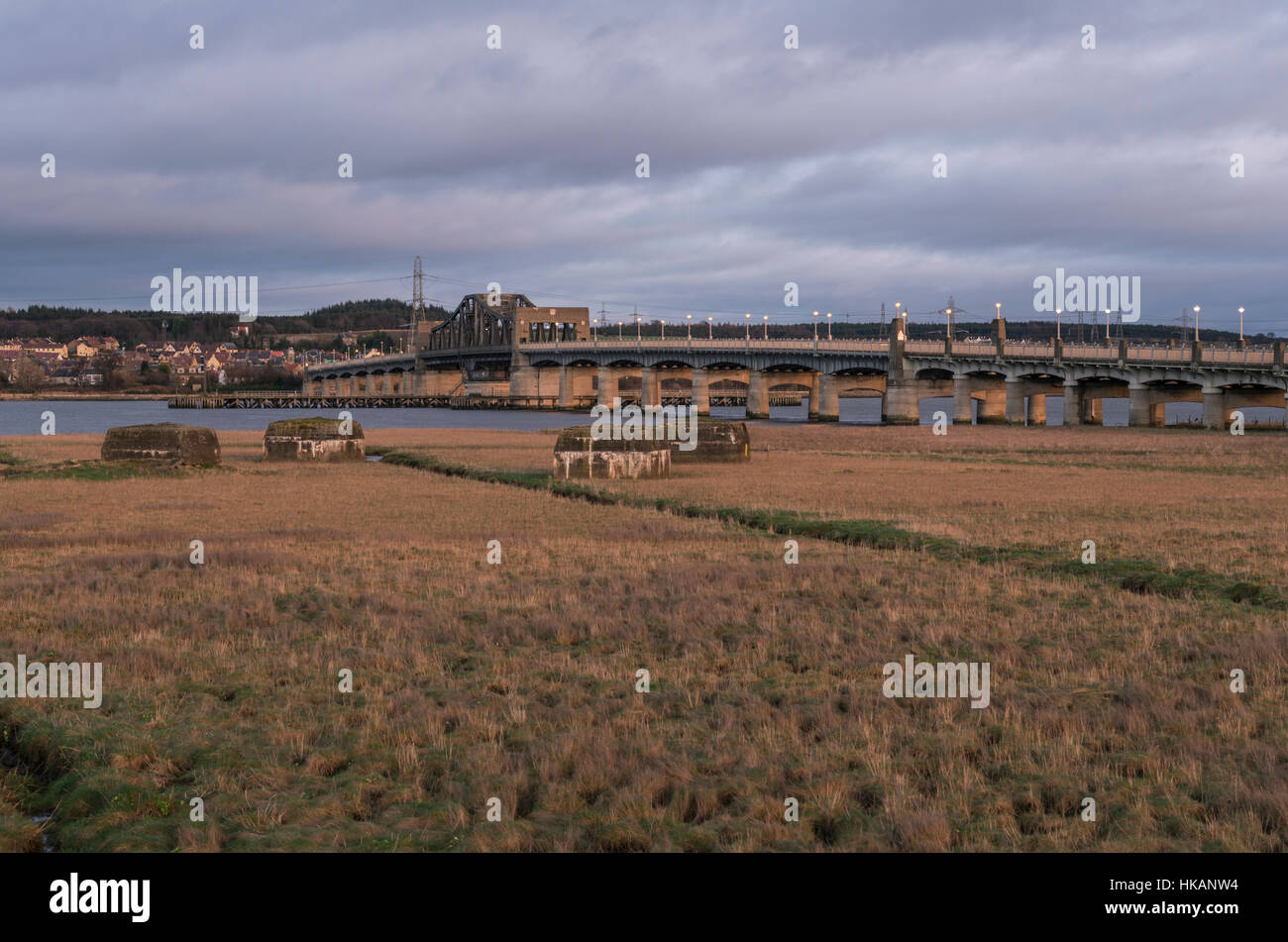 Kincardine swing bridge over Firth of Forth, looking north to Fife