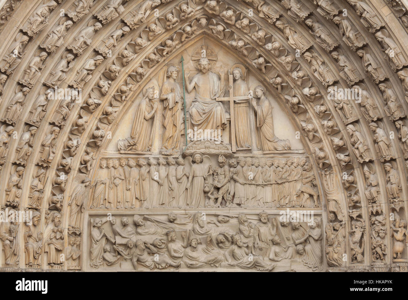 Last Judgment. Neo-Gothic tympanum of the portal of the Last Judgment ...