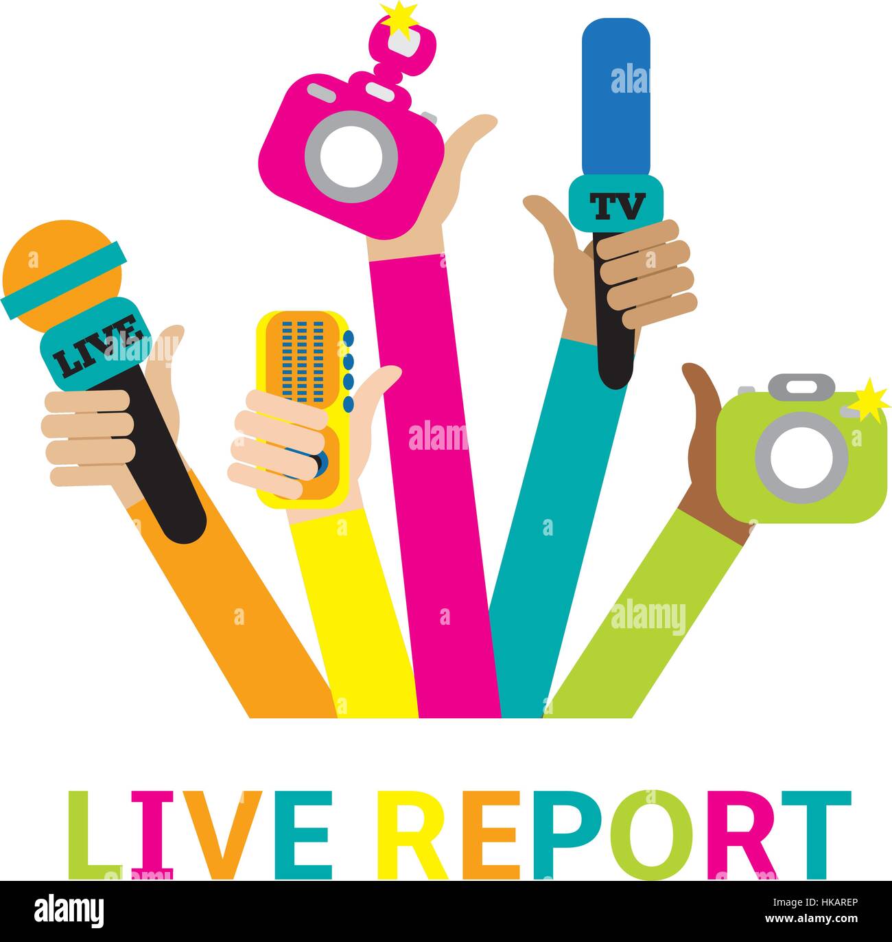 Live Report Concept Live News Set Of Hands Holding Microphones And