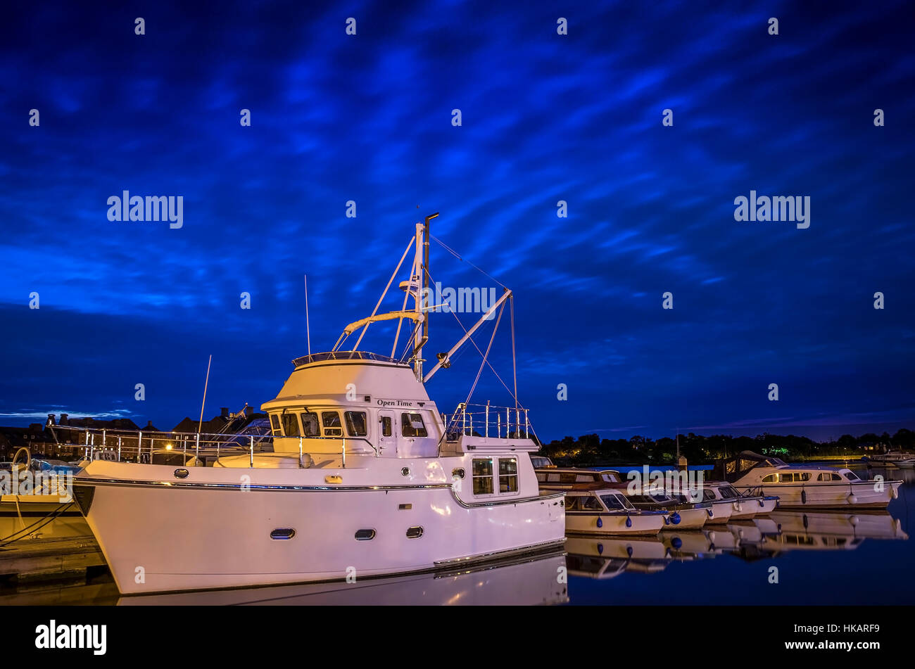 Oulton Broad Boats At Dusk Stock Photo Alamy