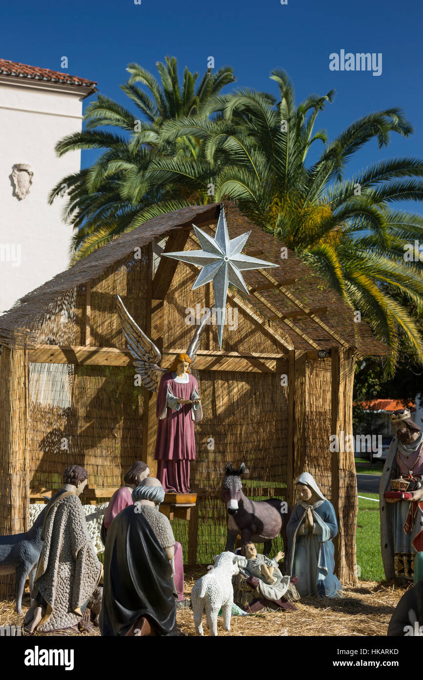 OUTDOOR LIFE SIZE CHRISTMAS NATIVITY SCENE CHURCH OF THE LITTLE FLOWER CORAL GABLES FLORIDA USA Stock Photo