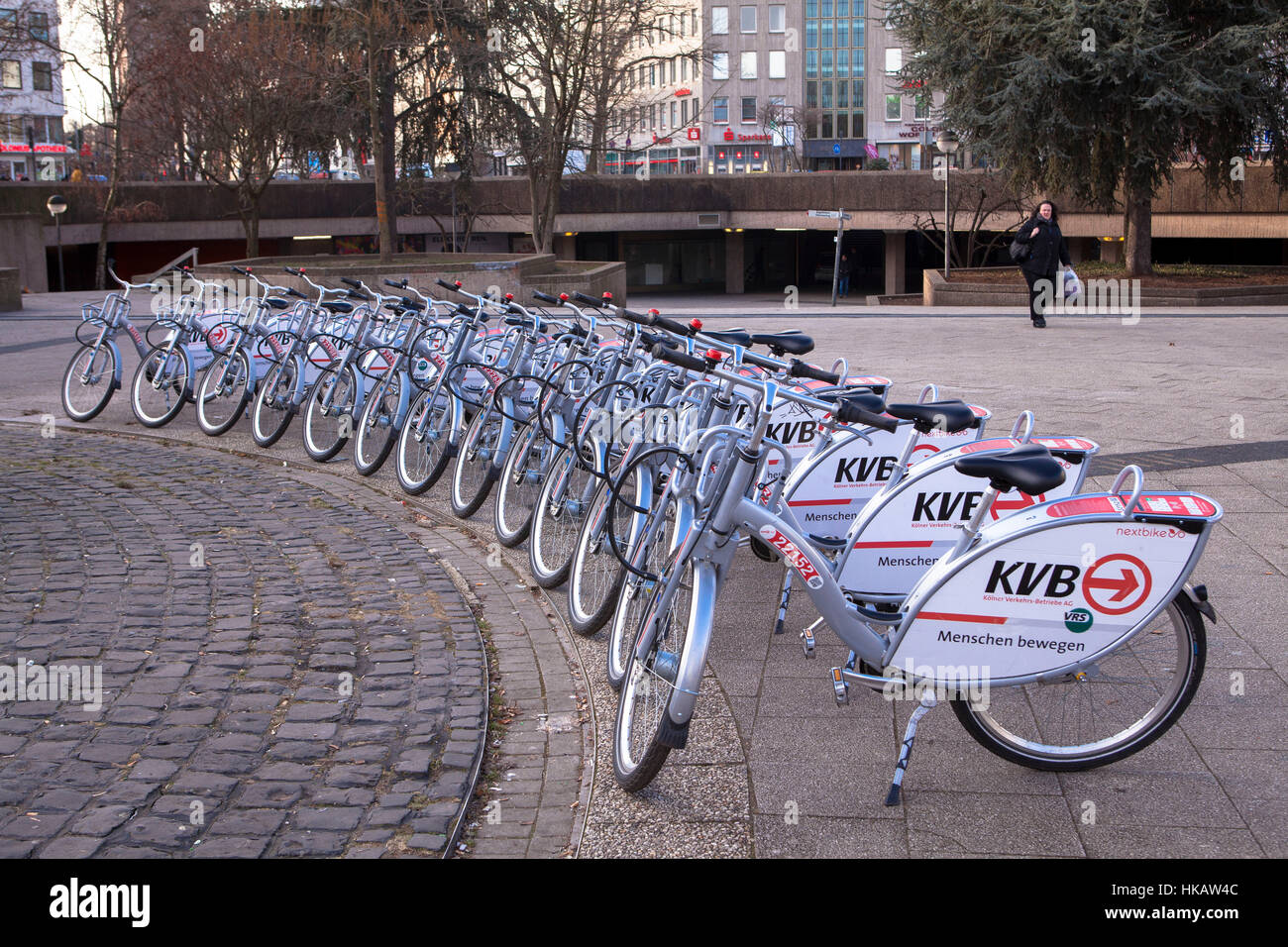 Germany, Cologne, rental bikes of the company Koelner Verkehrsbetriebe KVB (Cologne public transportation company) Stock Photo