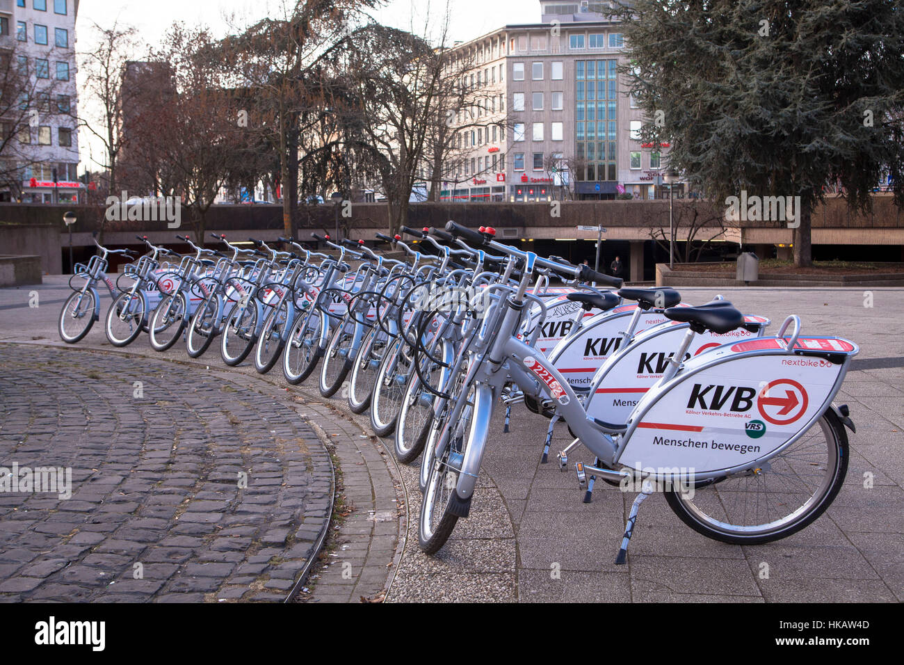 Germany, Cologne, rental bikes of the company Koelner Verkehrsbetriebe KVB (Cologne public transportation company) Stock Photo